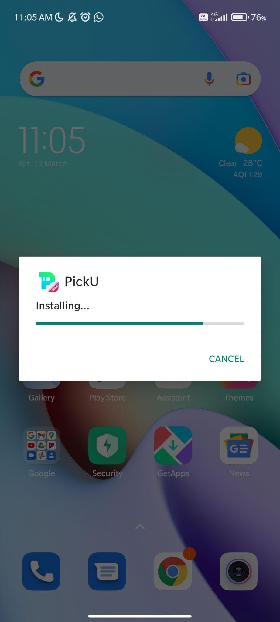 PickU Mod APK installing