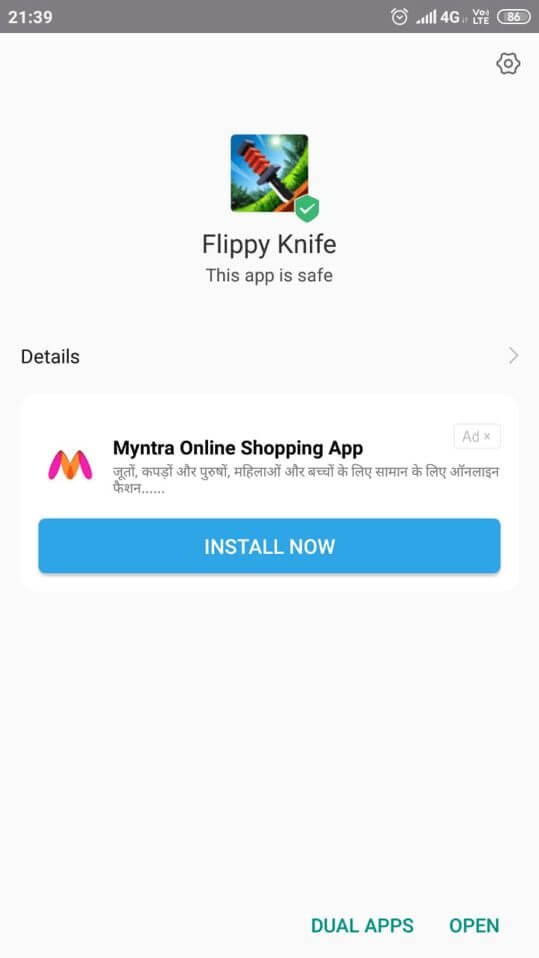 Flippy Knife Mod Apk installed