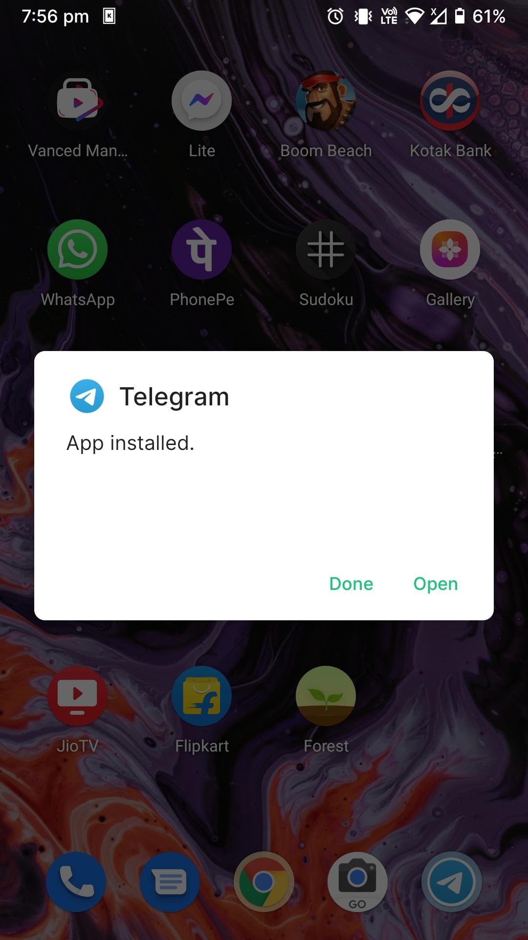 telegram apk installed