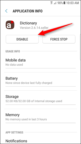 Disable Android Apps