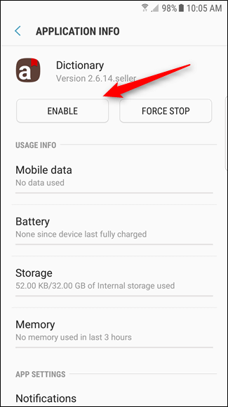 Enable Disabled App Android