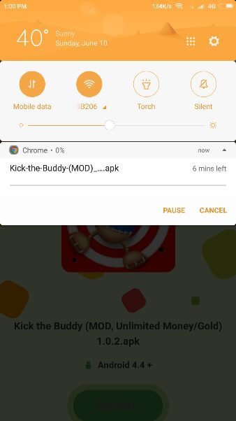 downloading started of kick the buddy mod