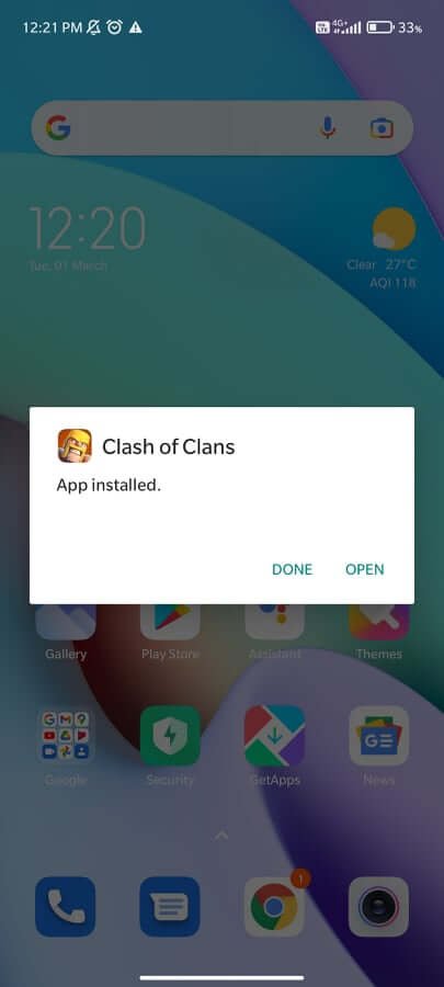 clash of clans apk installed