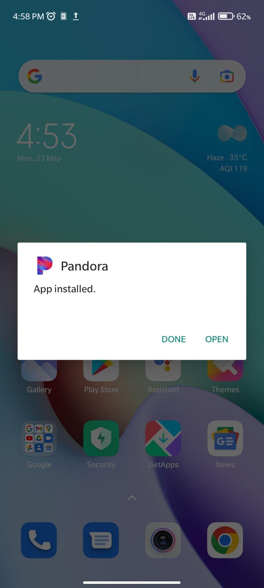 pandora mod apk installed