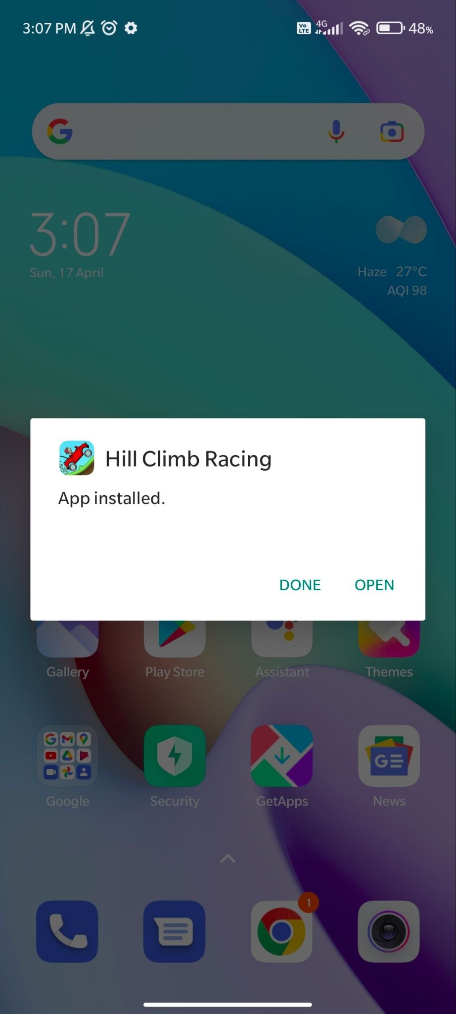 hill climb racing mod apk installed