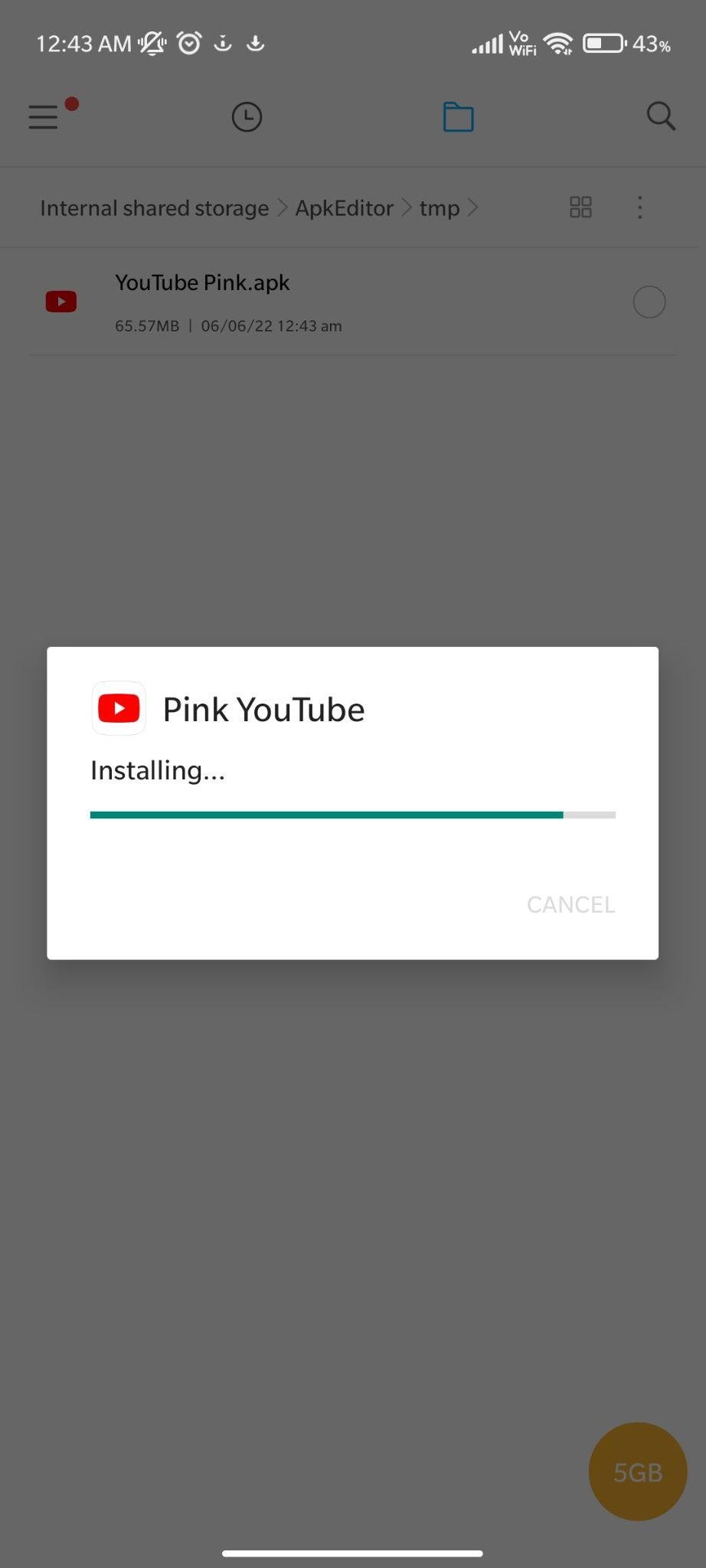 YouTube Pink apk installing