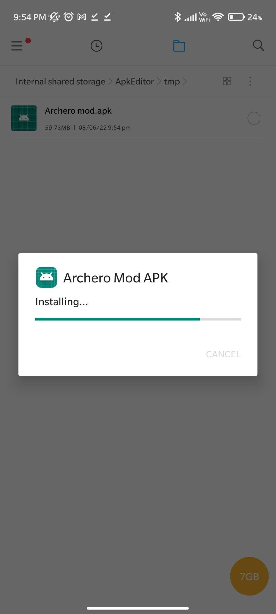 archero mod apk installing