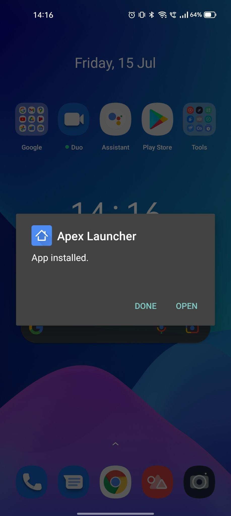 apex launcher apk installed