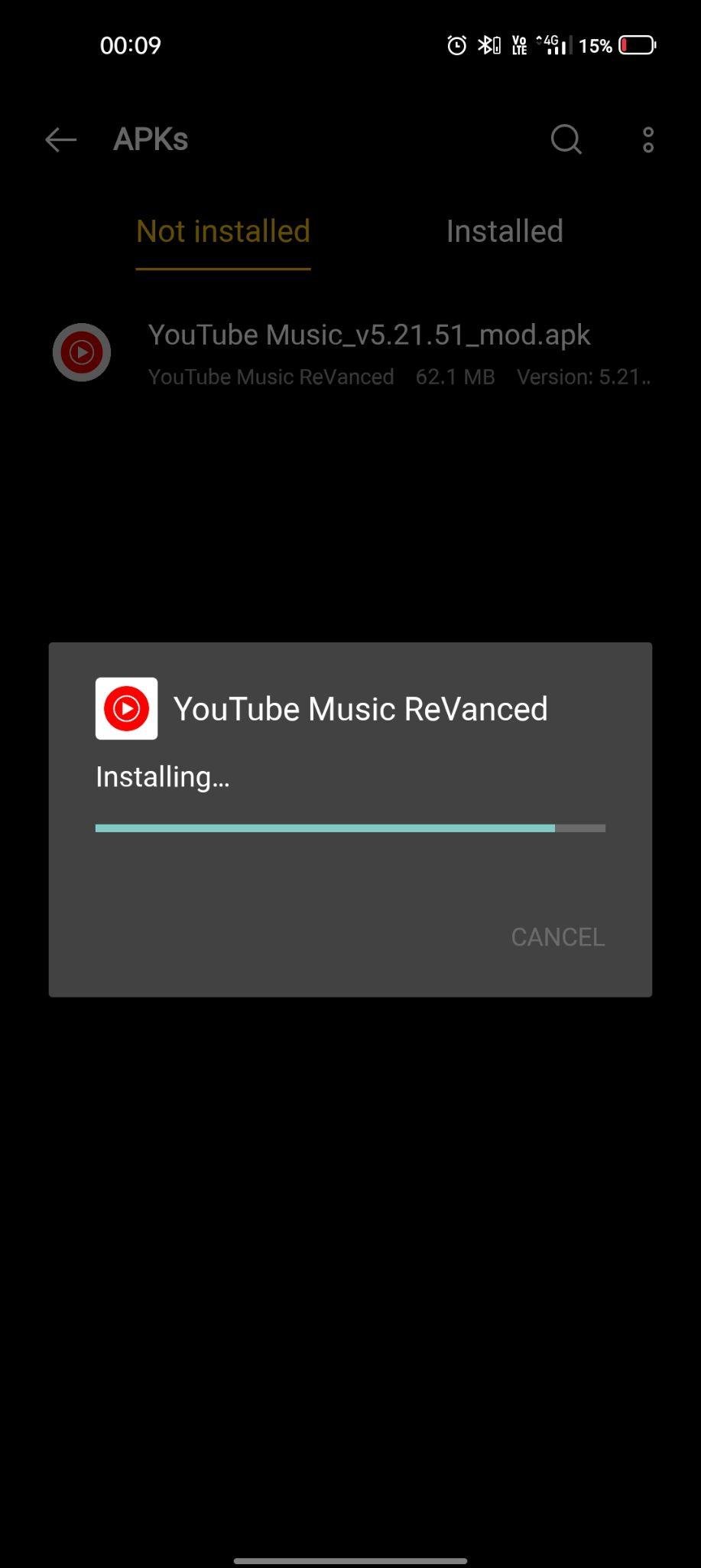 youtube music apk installing