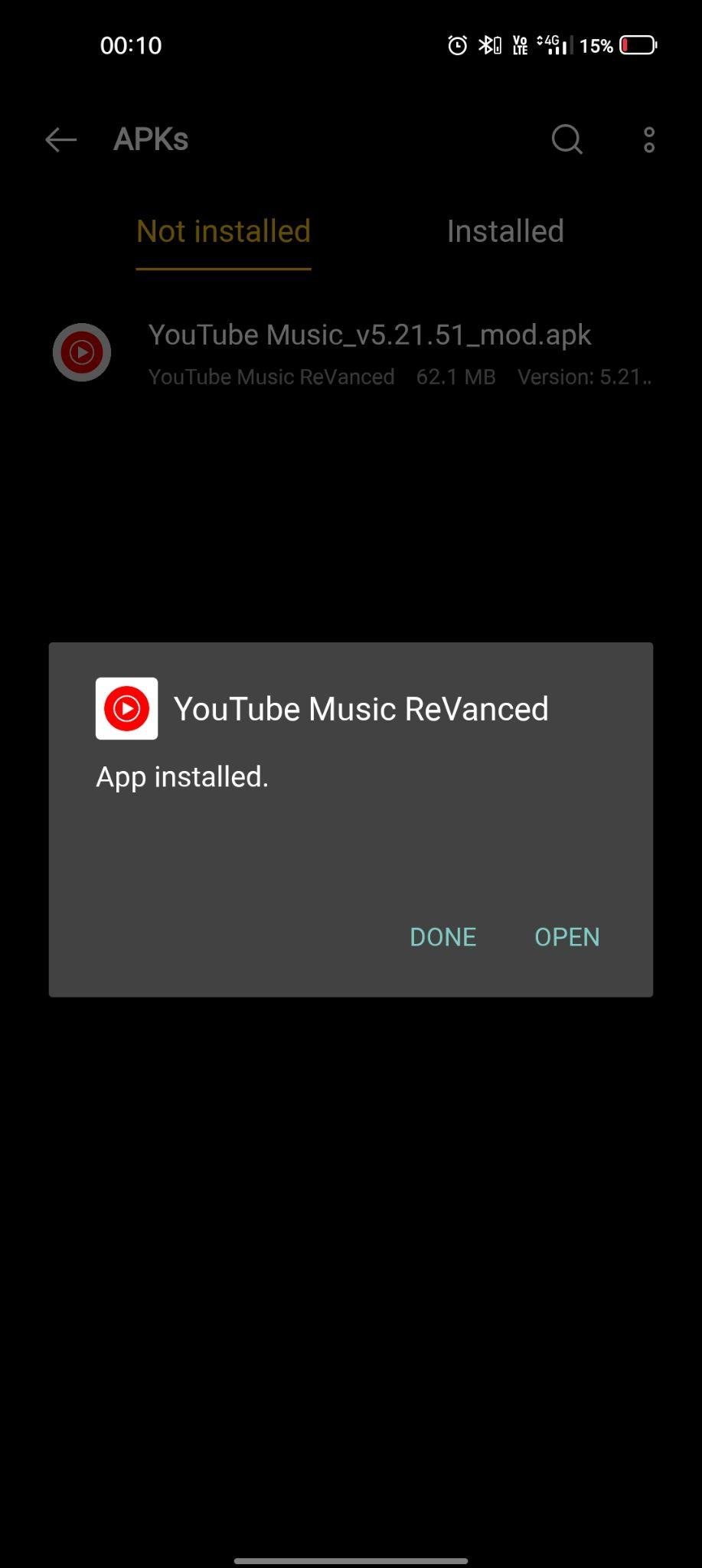 youtube mod apk installed