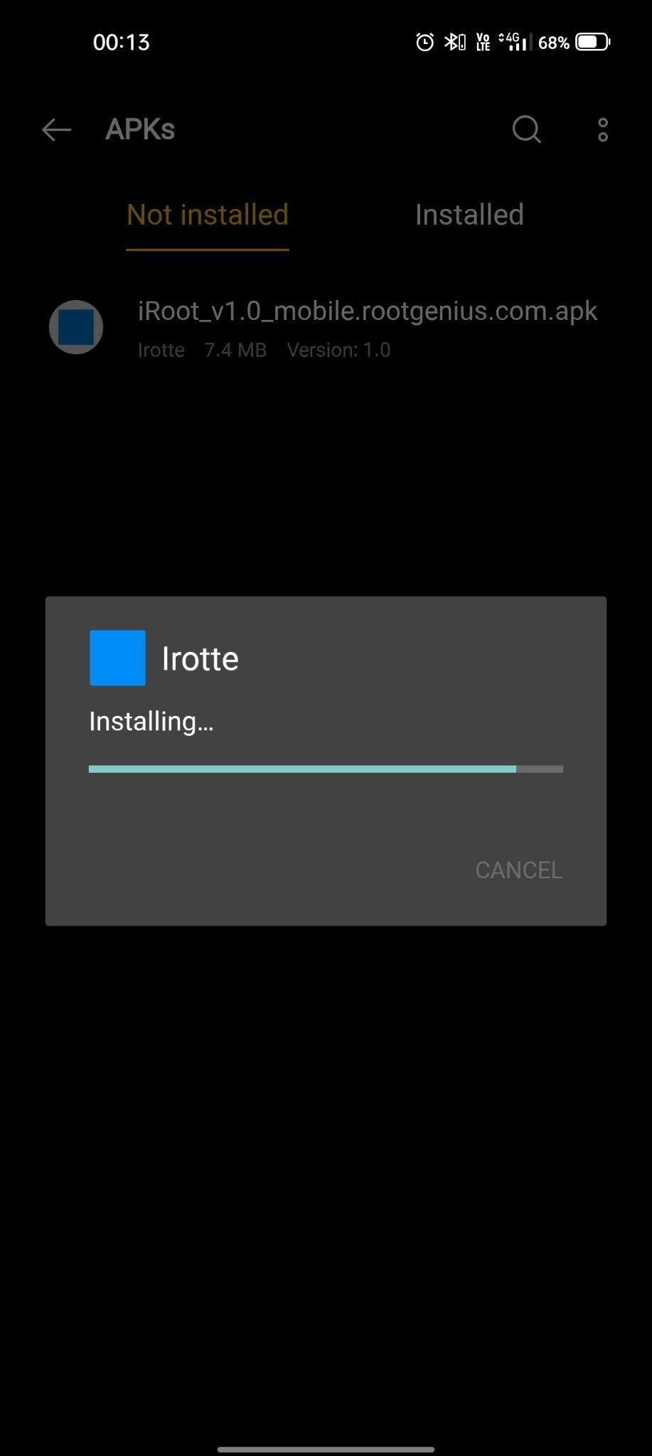 iroot apk file installing