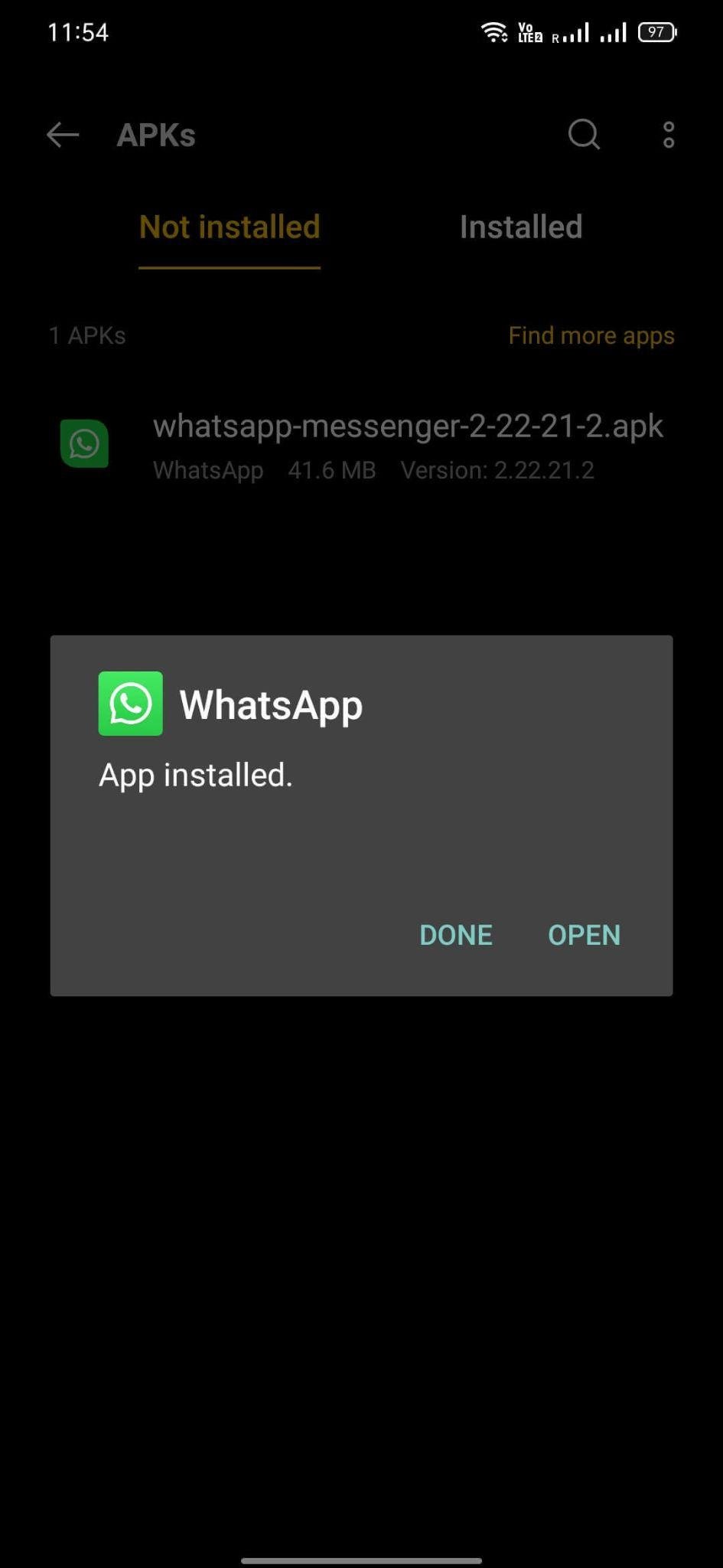 whatsapp apk installed