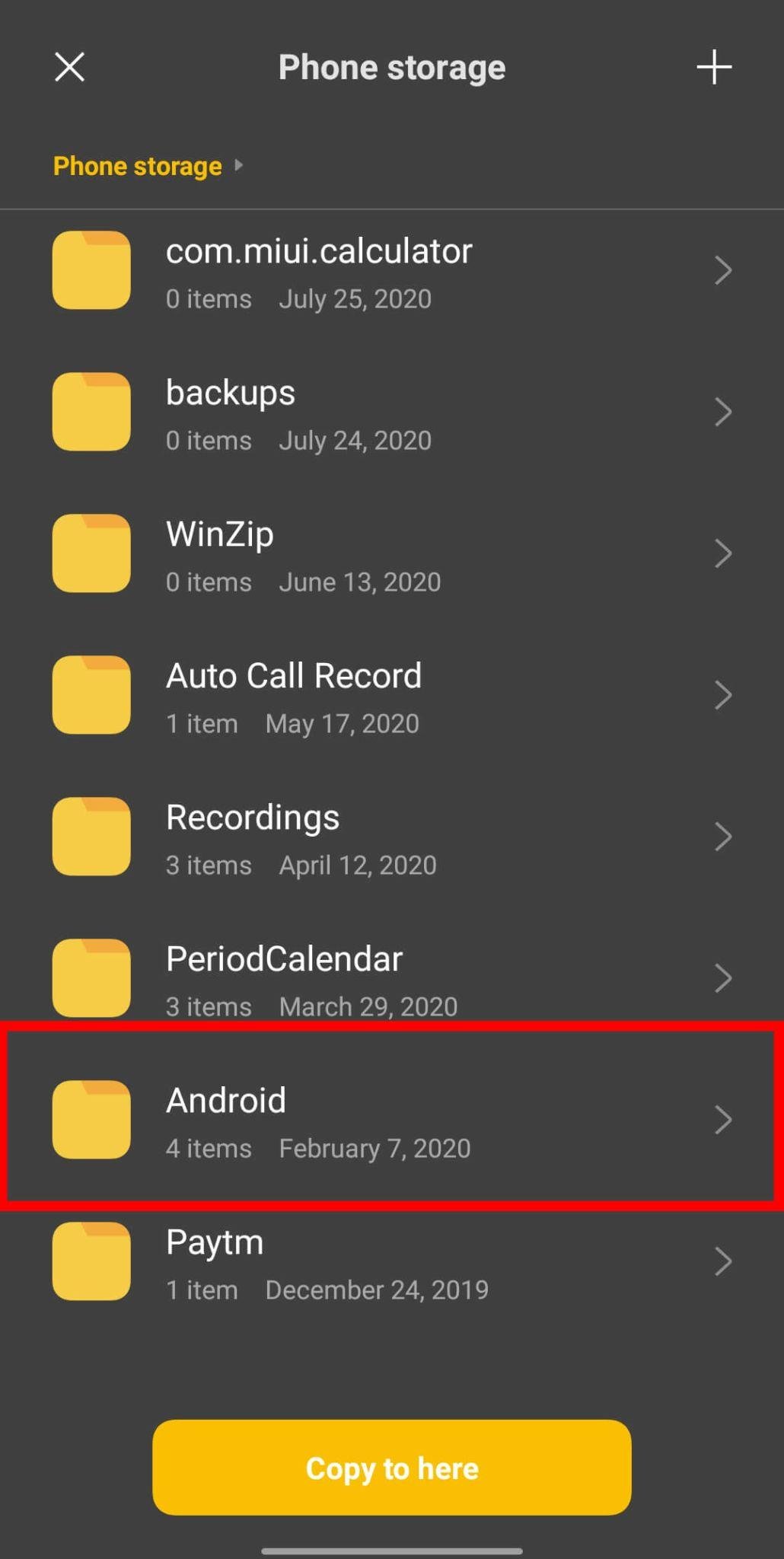 select android folder position