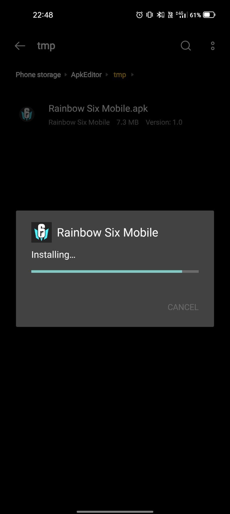 rainbox six mobile apk installing
