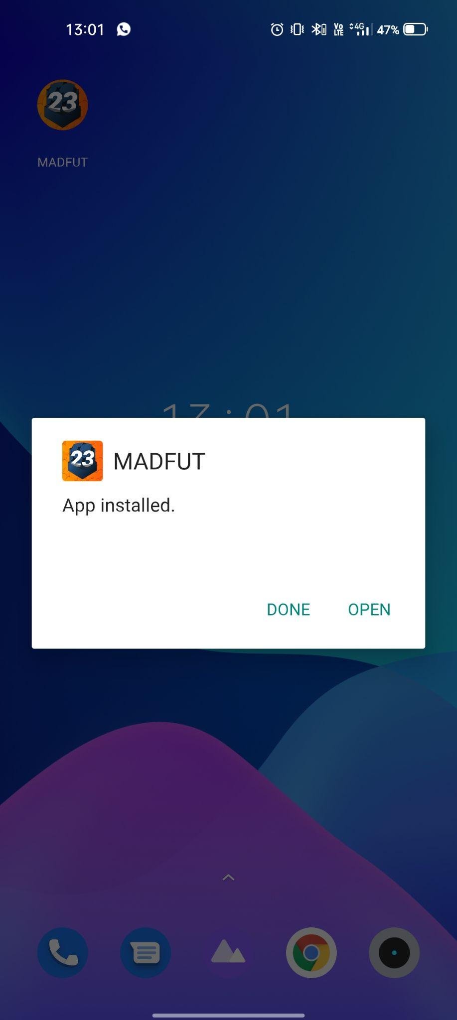 MADFUT 23 mod apk installed