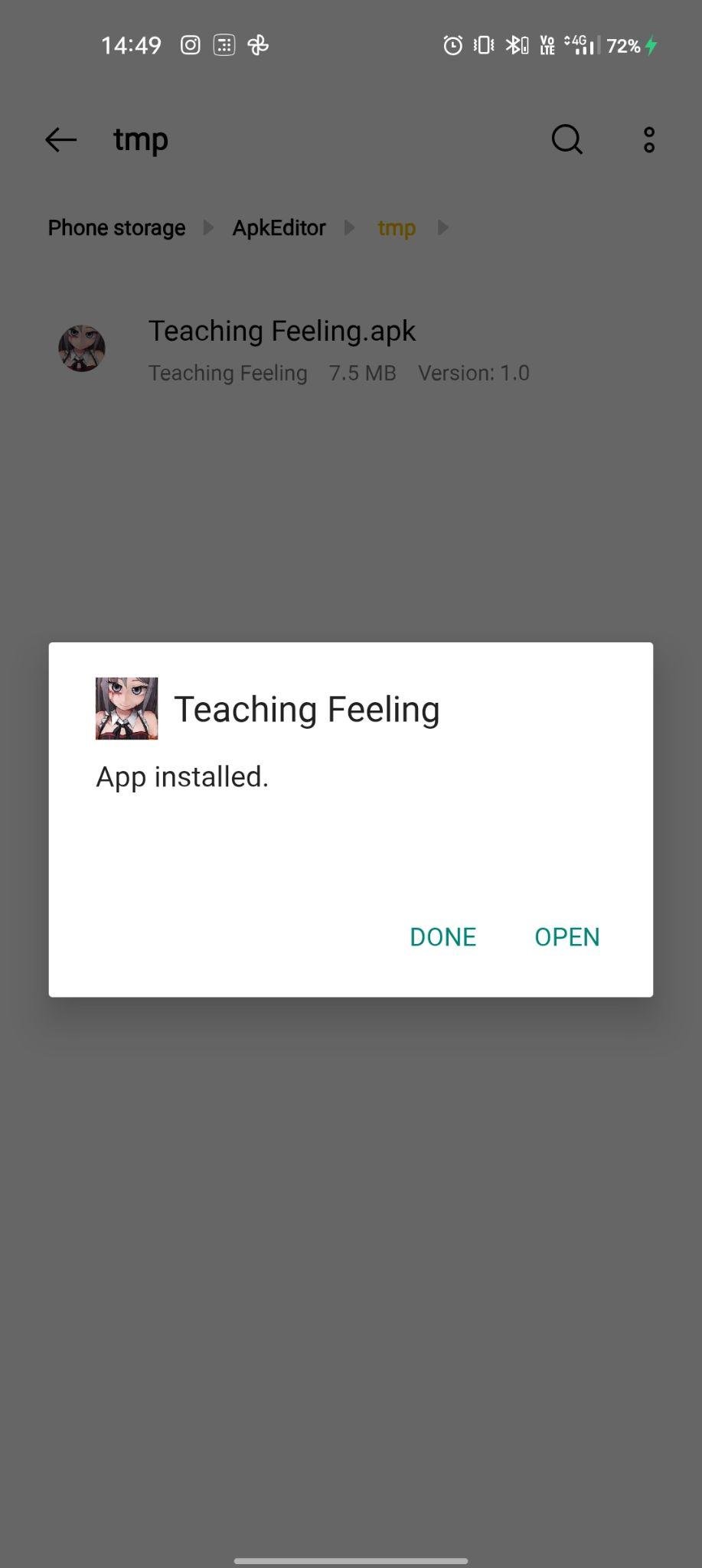 teaching feeling mod apk installed