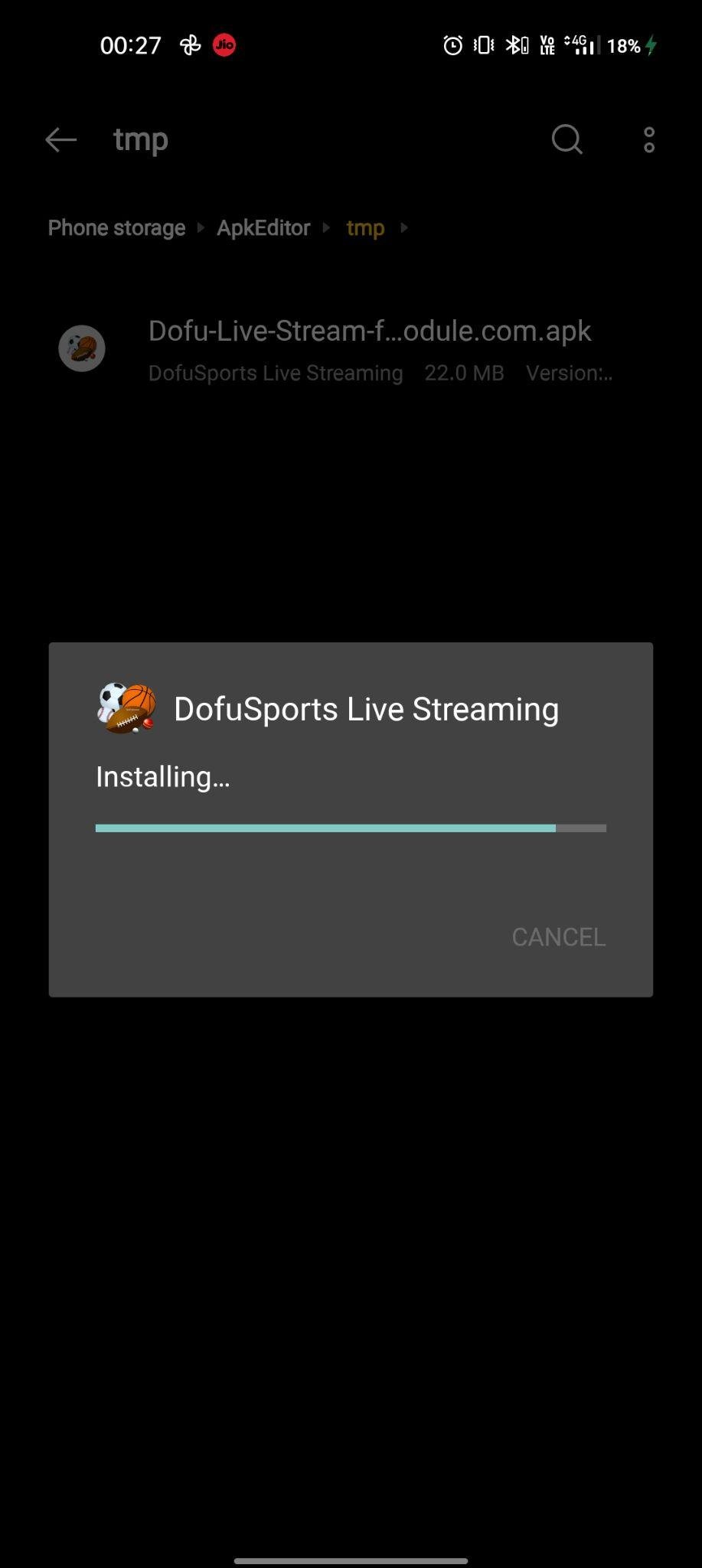 DofuSports apk installing
