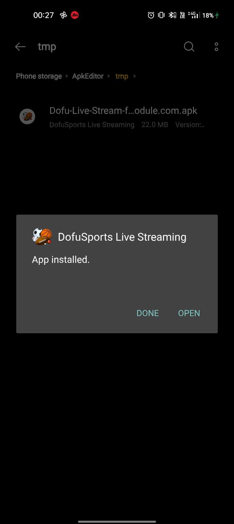 DofuSports apk installed
