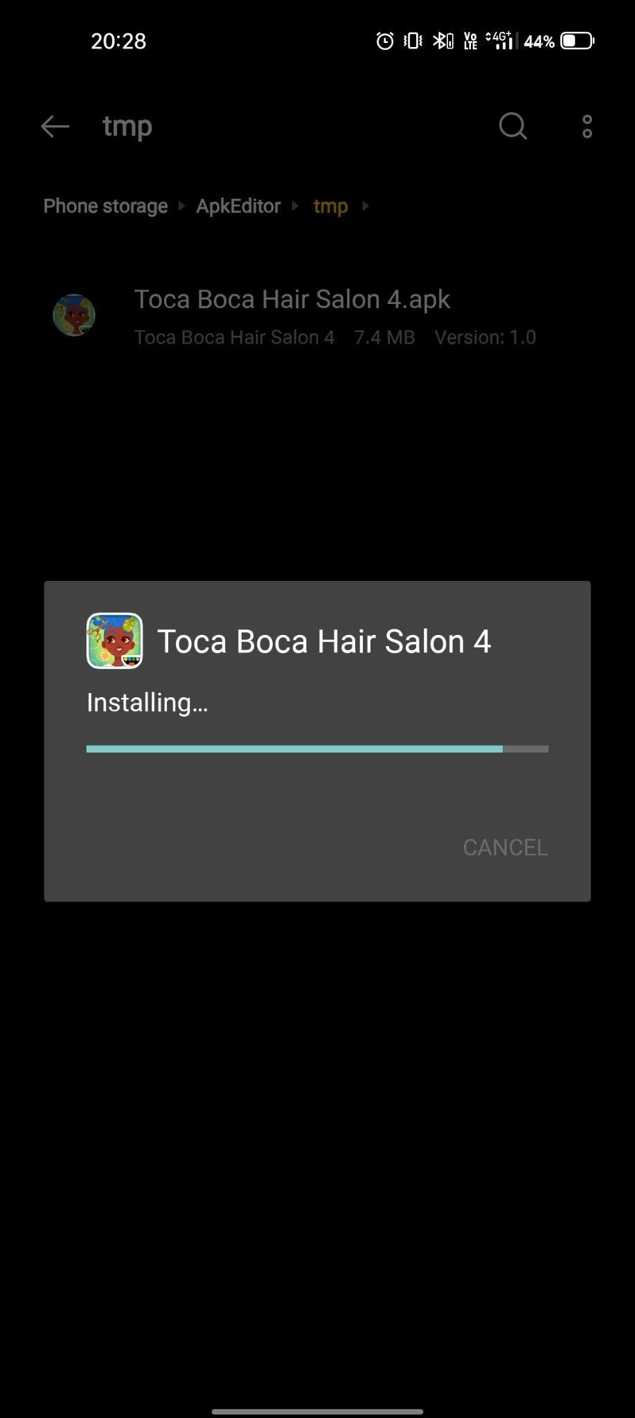Toca Hair Salon 4 apk installing