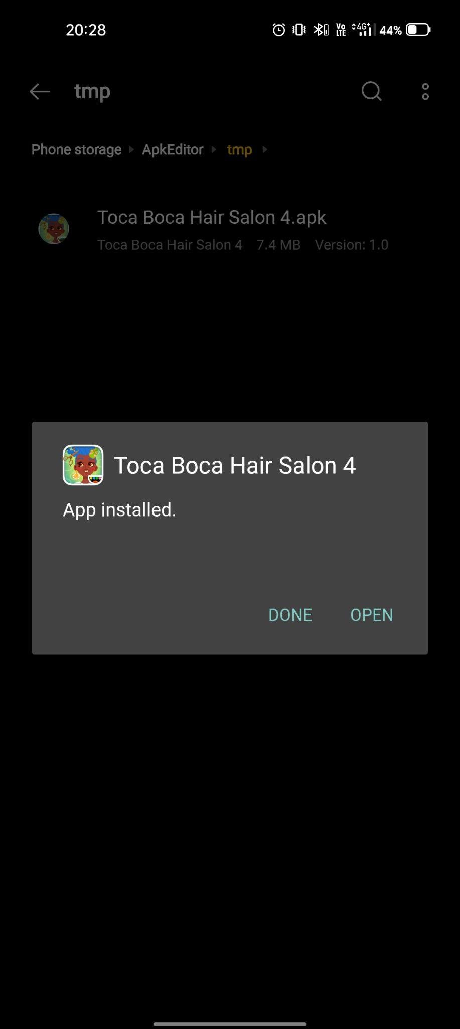 Toca Hair Salon 4 apk installed