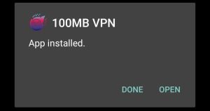 100 MB VPN apk installed