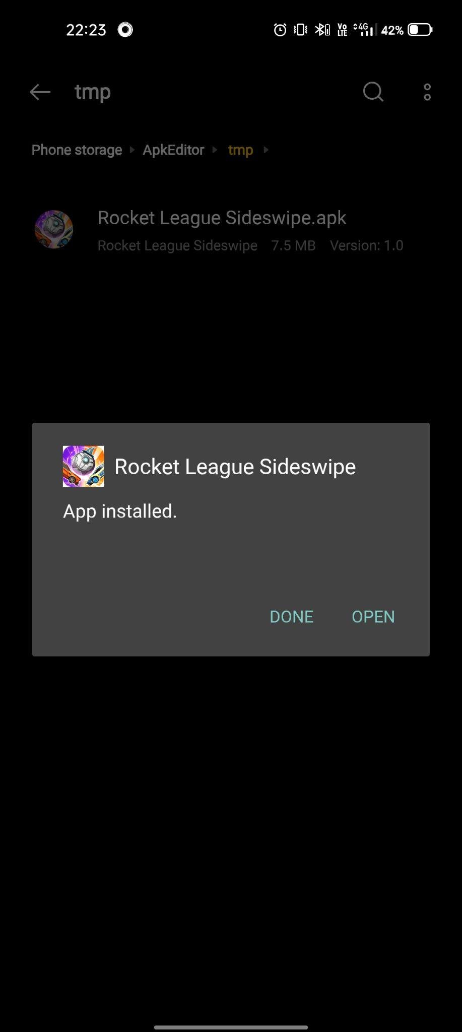Rocket League Sideswipe apk installed