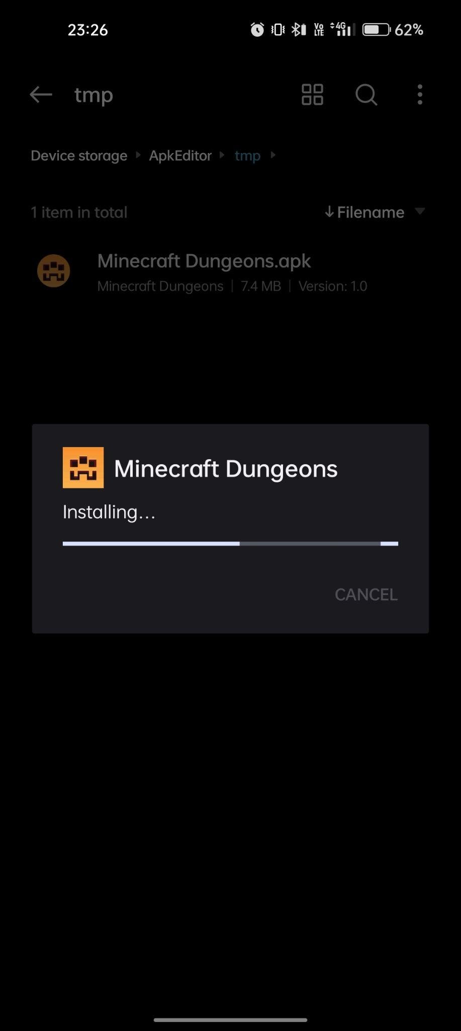 minecraft dungeons apk installing