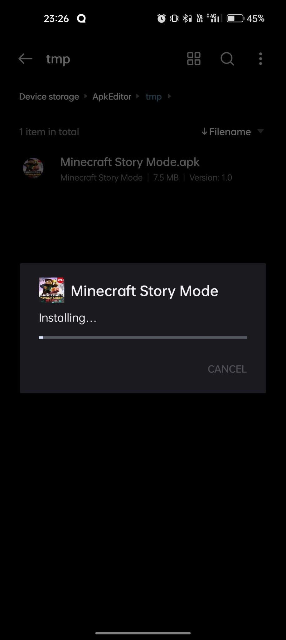 Minecraft: Story Mode apk installing