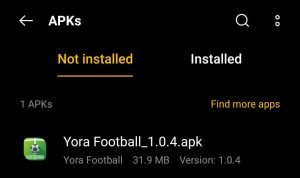 locate the Yora Football Apk file