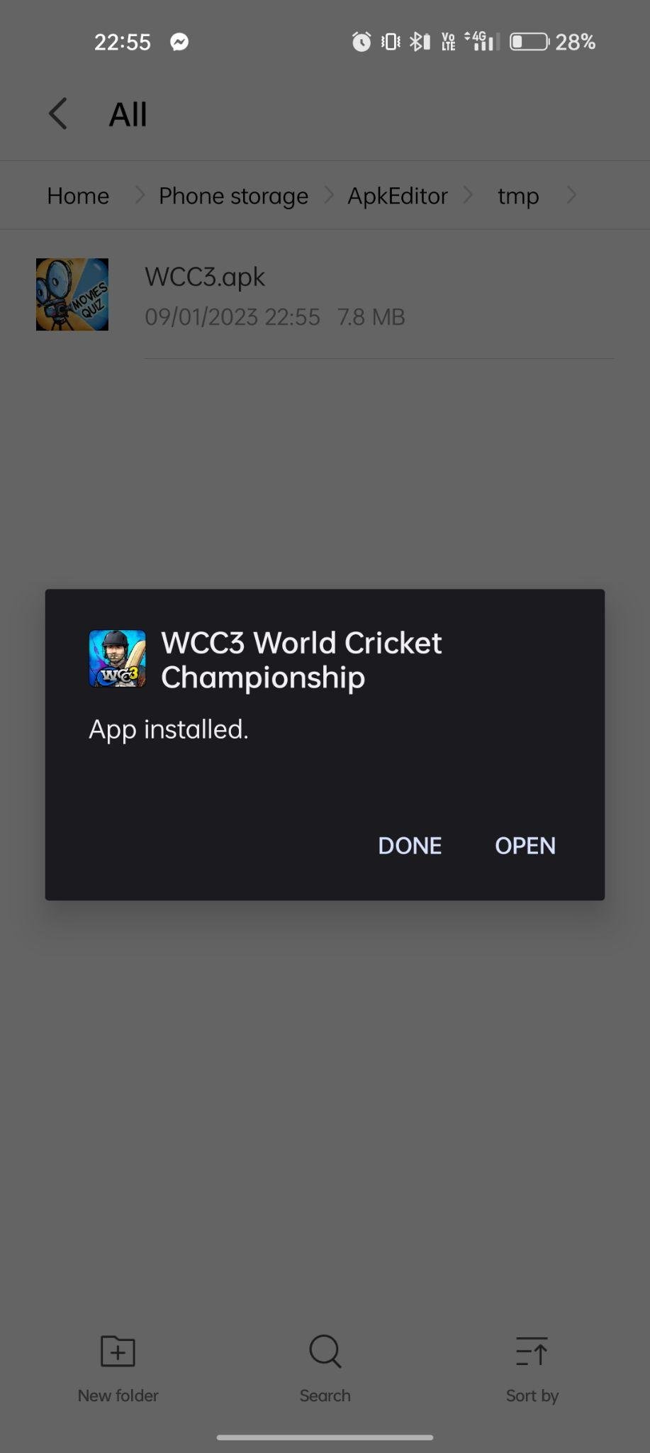 World Cricket Championship 3 apk installed