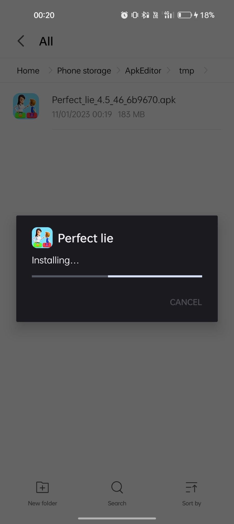 Perfect Lie apk installing
