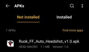 locate the downloaded Ruok FF Auto Headshot APK File