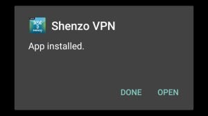 Shenzo VPN installed
