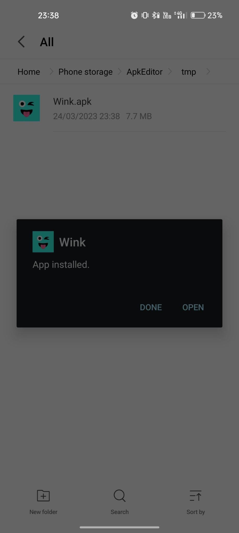 Wink apk installed