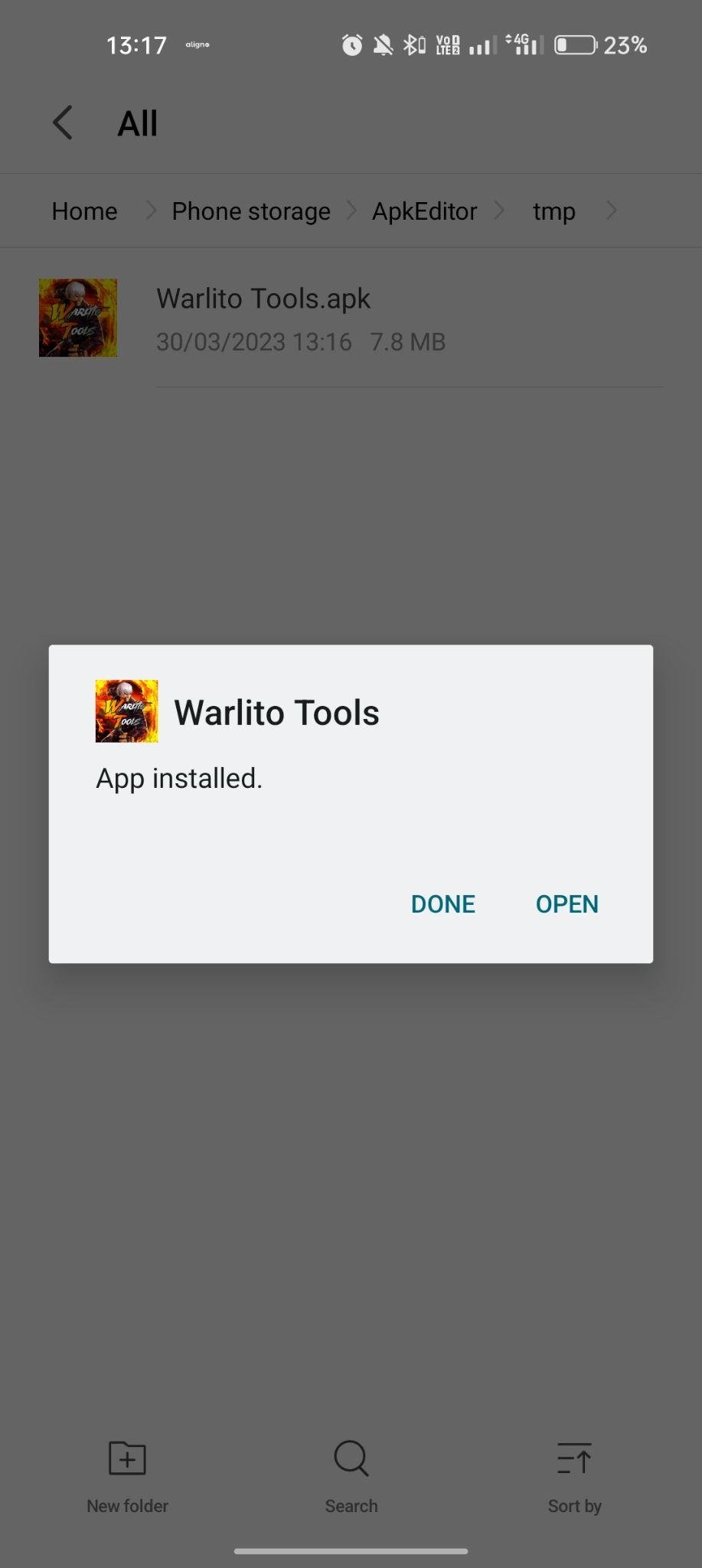 Warlito Tools apk installed