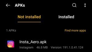 locate the Insta Aero APK file in File Manager