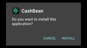 Tap Install to start CashBean installation