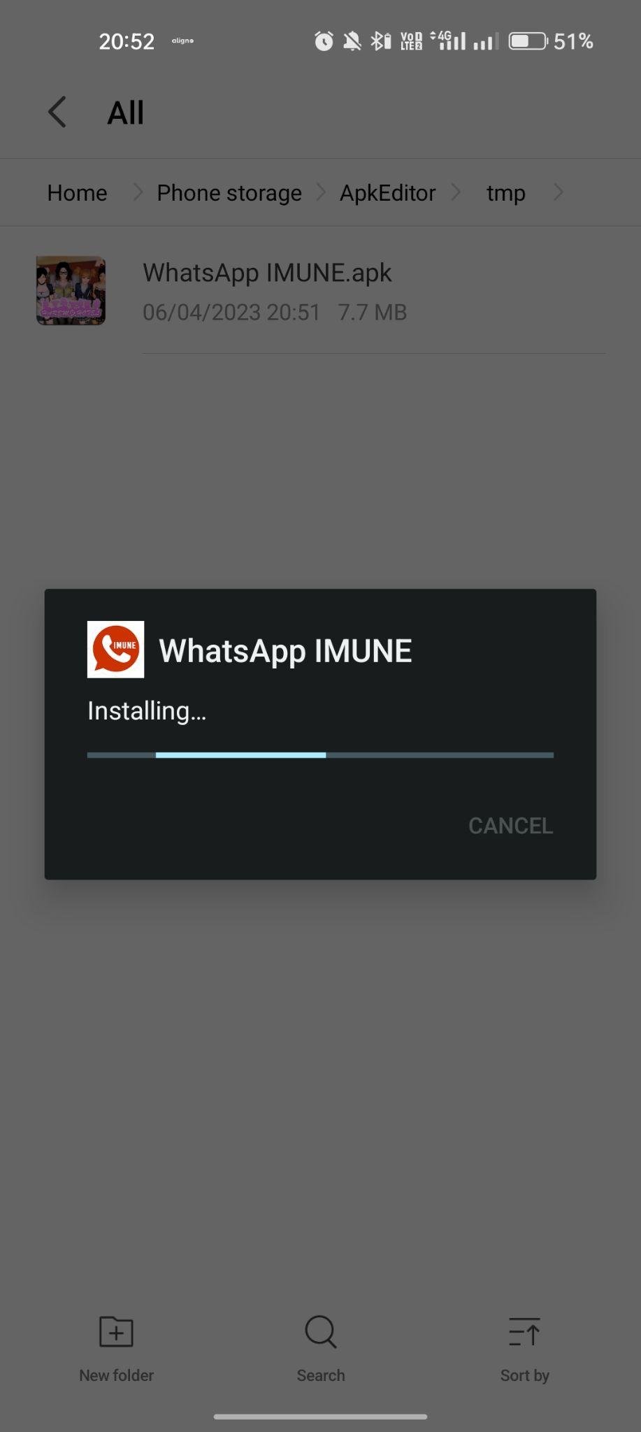 WhatsApp Imune apk installing