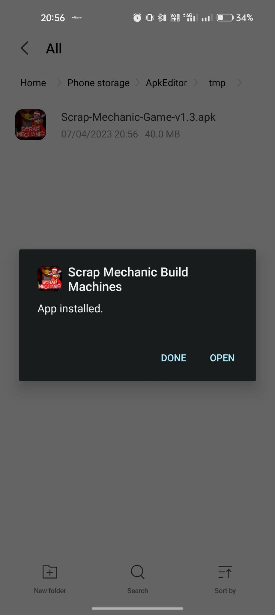 Scrap Mechanic apk installed