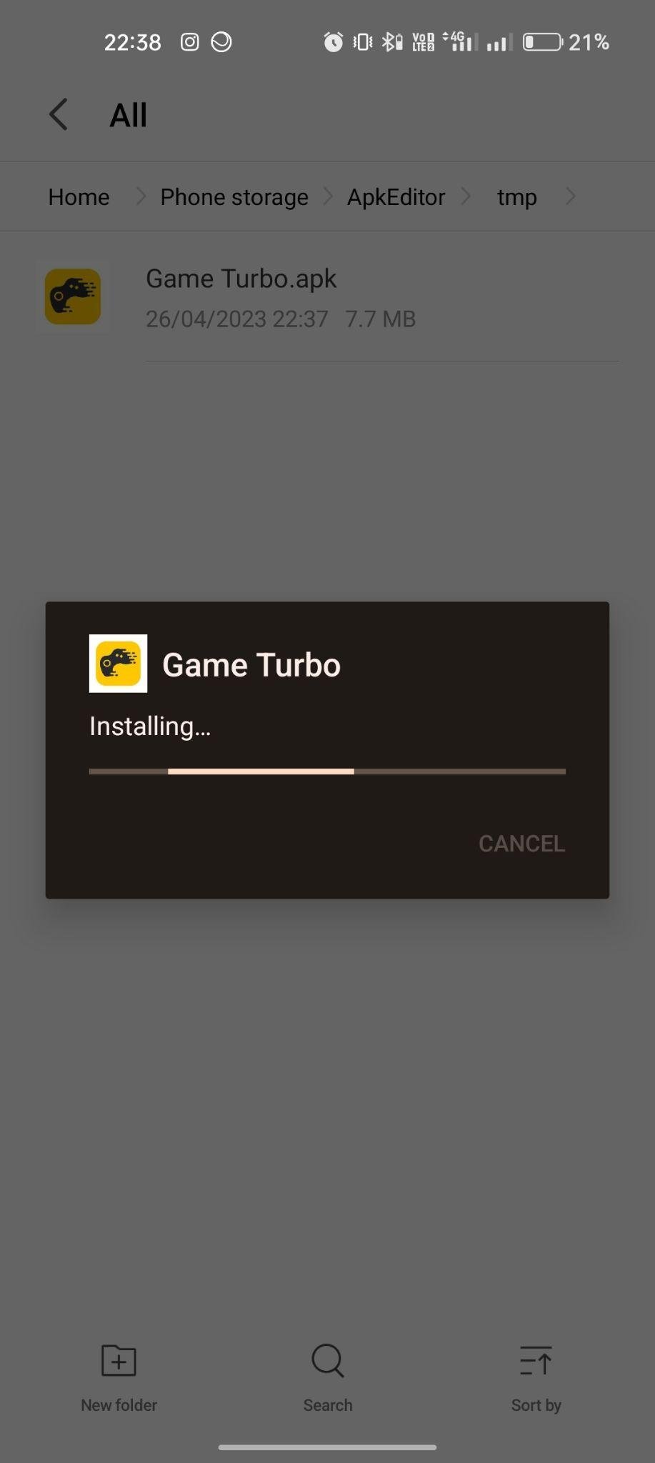 Game Turbo apk installing