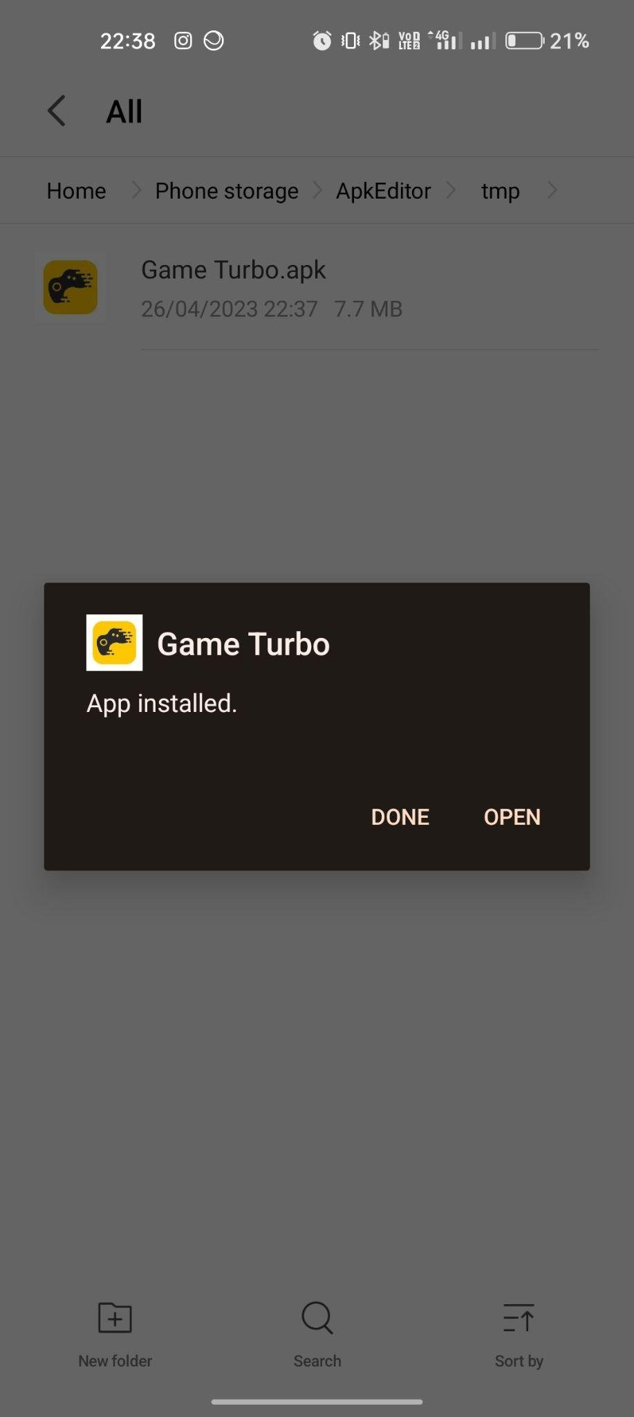 Game Turbo apk installed