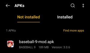 locate the Baseball 9 Mod APK in File Manager