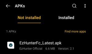 locate EZ Hunter FC APK in Downloads