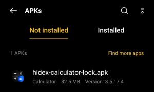 locate HideX Calculator Lock APK in File Manager