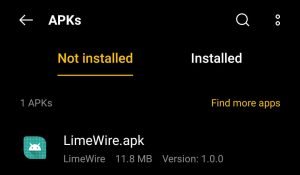 locate LimeWire APK in your File Manager App