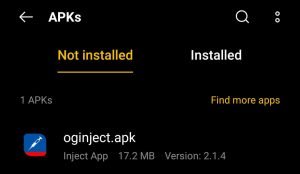 locate Oginject APK for installation