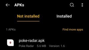 locate Poke Radar APK in your File Manager App