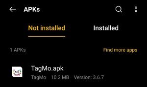 locate TagMo APK File in File Manager App