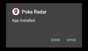 Poke Radar App successfully installed