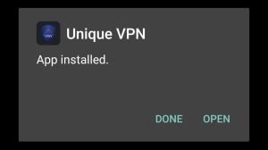Unique VPN successfully installed